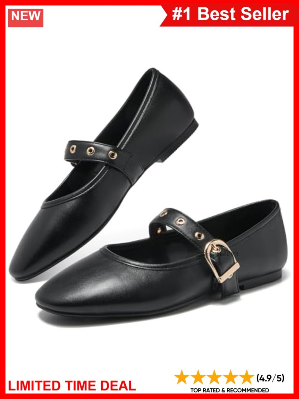 Mary Jane Ballet Flats Adjustable Buckle Casual Dressy Faux Leather